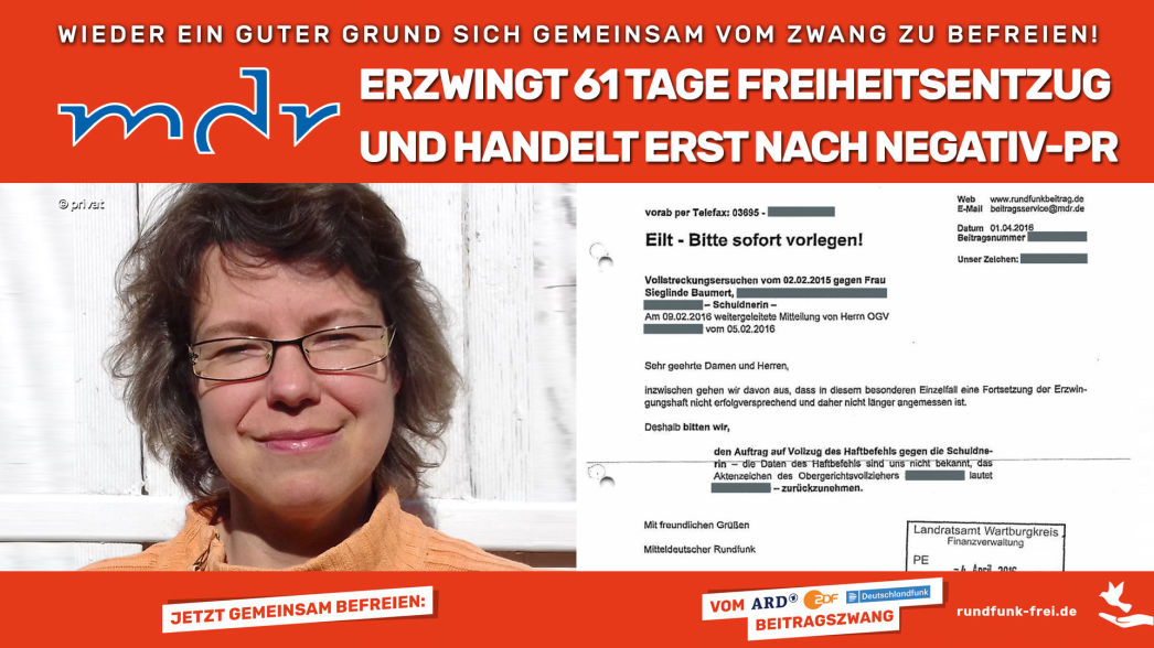 1. ZWANGSSYSTEM - Beispiel: Sieglinde Baumert gehört zu den ersten Menschen, die wegen der Einführung des Beitragszwanges verhaftet wird.